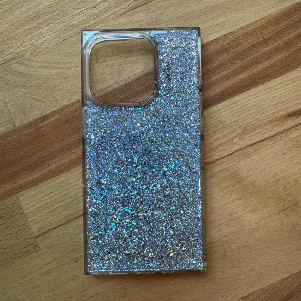FLAUNT Square Silver Glitter iPhone Case for 15 Pro